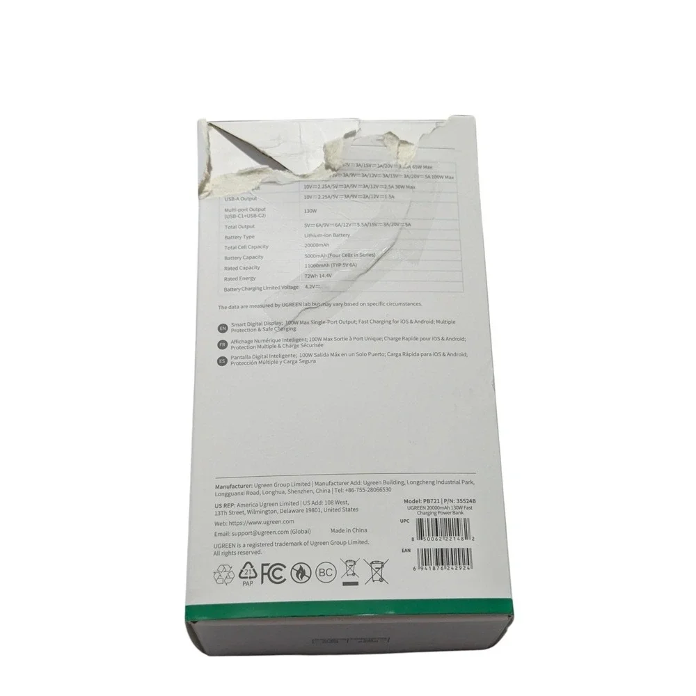 Oo6Ux UGREEN - Nexode 130W 20000mAh Fast Charge Power Bank wi/ Smart TFT Display